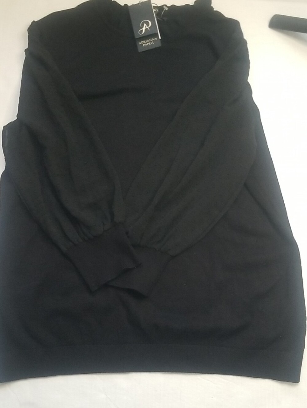 Adrianna Papell Black Crewneck Sweater with Sheer Dot Sleeves - Picture 8 of 12